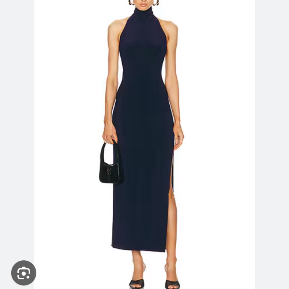 Norma kamali halter side slit gown in navy